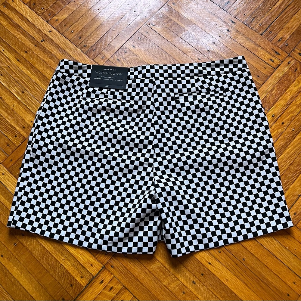 Worthington Modern Fit Black + White Checkered Shorts - Picture 6 of 8